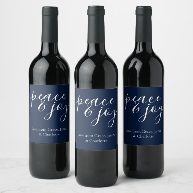 Modern Peace And Joy Personalised Christmas Wine Label (Bottles)