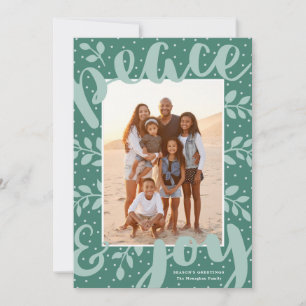 Modern Peace and Joy Stylish Christmas Mint Photo Holiday Card