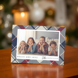 Modern Peace and Love Christmas Family Photo Holiday Card