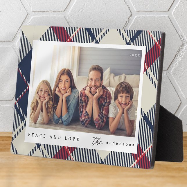 Modern Peace and Love Christmas Family Photo Plaque (Creator Uploaded)