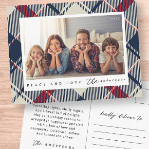 Modern Peace and Love Christmas Family Photo Postcard