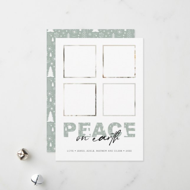Modern Peace Christmas Pattern Photos Holiday Card (Front/Back In Situ)