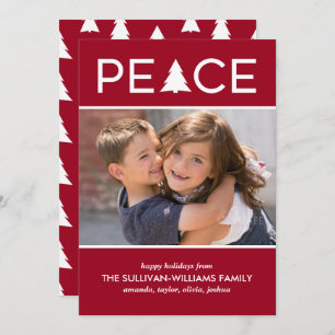 Modern Peace Custom Photo Holiday Tree Burgundy