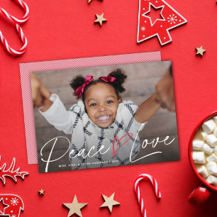 Modern Peace Heart Love Holiday Photo Card