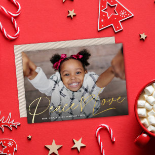 Modern Peace Heart Love Holiday Photo Gold Foil
