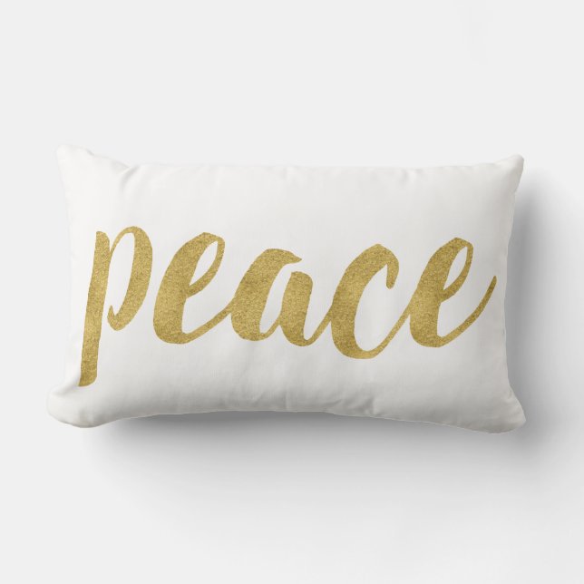 Modern Peace In Gold Festive Holiday Decorative Lumbar Cushion (Front)