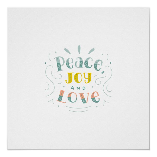 Modern Peace Joy and Love Typography Glossy Poster (Front)