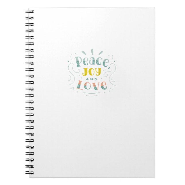 Modern Peace Joy and Love Typography Notebook (Front)
