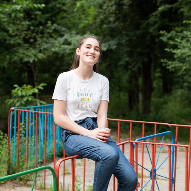 Modern Peace Joy and Love Typography T-Shirt (Creator Uploaded)