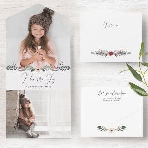Modern Peace & Joy Christmas Botanical Photo All In One Invitation