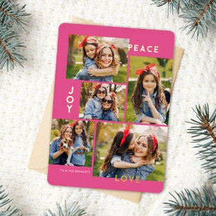 Modern Peace Joy Love Custom Colour Collage Foil Holiday Card