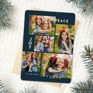 Modern Peace Joy Love Custom Colour Collage Foil Holiday Card