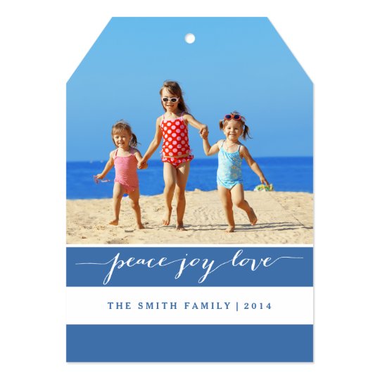 Modern Peace, Joy, Love Holiday Photo Card | Blue
