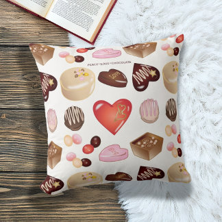 Modern Peace Love Chocolate Candy Heart Cushion