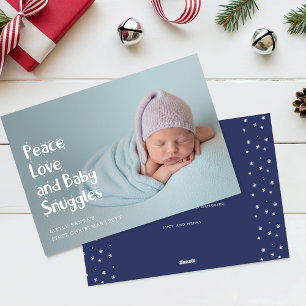 Modern Peace Love Cute Baby First Christmas Photo Holiday Card