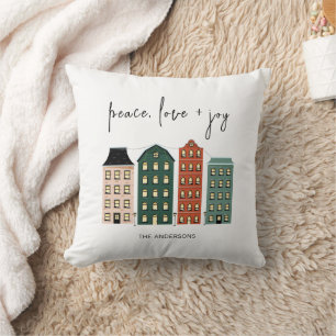 Modern Peace Love & Joy Christmas Town Holiday Cushion