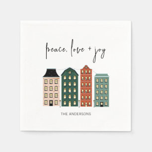 Modern Peace Love & Joy Christmas Town Holiday Napkin