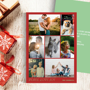 Modern Peace Love Joy Multiple Photo Holiday Card
