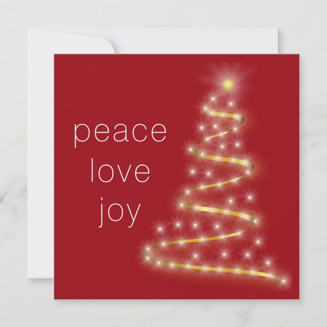 Modern Peace Love Joy Red Gold Holiday Card (Front)