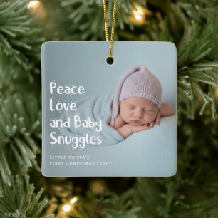 Modern Peace Love Newborn Baby's First Christmas Ceramic Ornament