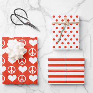 Modern Peace + Love Red White Christmas Holiday Wrapping Paper Sheet