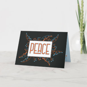 Modern 'PEACE' message orange blue berries Holiday Card