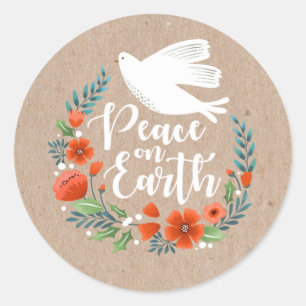 Modern Peace on Earth Christmas Holiday Classic Round Sticker