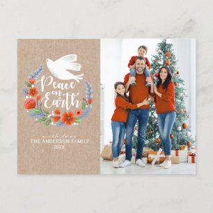 Modern Peace on Earth Christmas Photo Postcard
