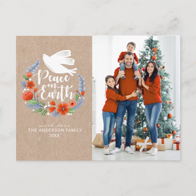 Modern Peace on Earth Christmas Photo Postcard (Front)