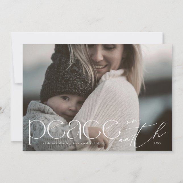 Modern Peace on Earth Large Photo Religious Holiday Card (Front)