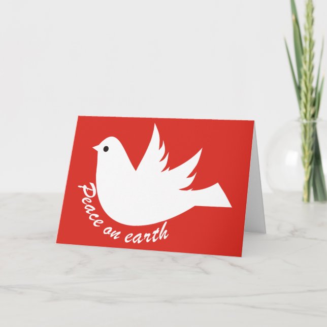 Modern Peace on Earth white dove red Christmas Holiday Card (Front)
