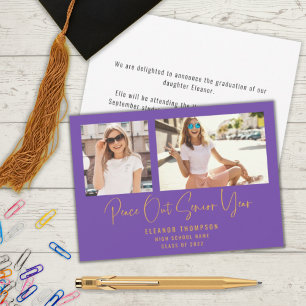 Modern Peace Out 2 Photo 2022 Graduation Purple Announcement