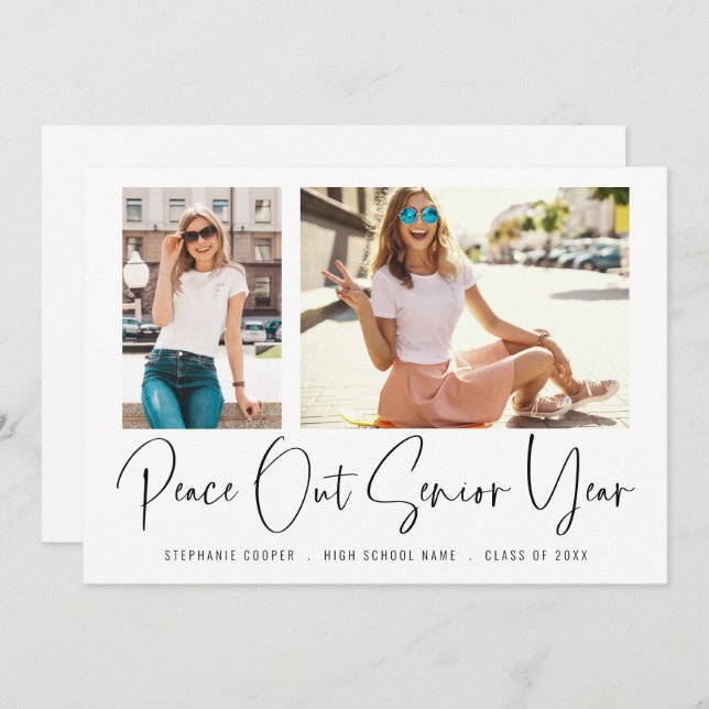 Modern Peace Out 2 Photos Script Graduation Announcement (Front/Back)