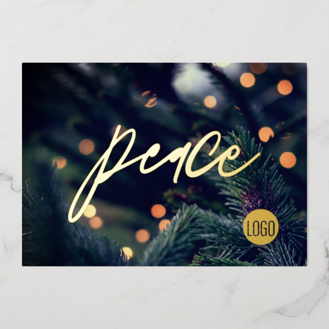 Modern Peace script Pine Holiday lights (Front)