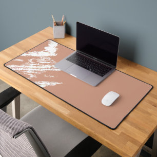 Modern Peach and Black Abstract Ink Brush Desk Mat