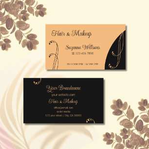 Modern Peach and Black Ornamental Squiggled Ornate Business Card