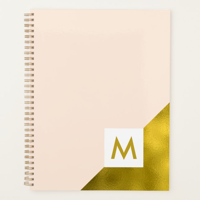 Modern Peach and Gold Monogram Planner (Front)