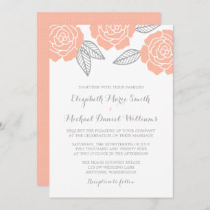 Modern Peach and Grey Rose Wedding Invitation