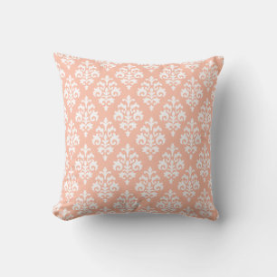 Modern Peach and White Damask Throw Pillow