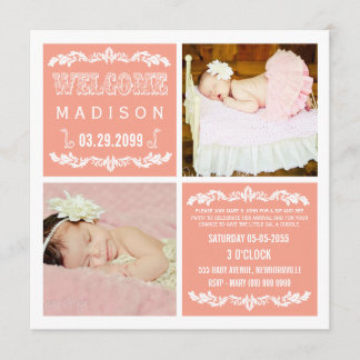 Modern Peach Baby Girl Sip & See Party Photo Cards