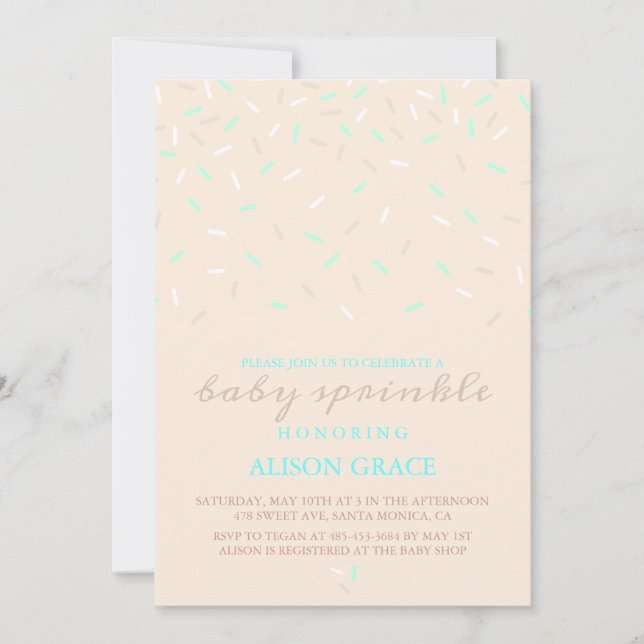 Modern Peach & Blue Baby Sprinkle Invitation (Front)