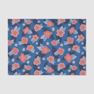 Modern Peach & Blue Floral pattern Tissue Paper