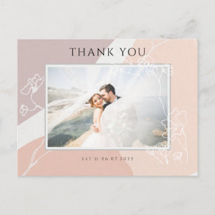 Modern Peach Blush Botanical Wedding Thank You Postcard