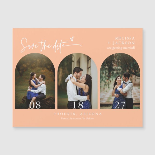 Modern Peach Boho Save the Date Arch Photo Magnet (Front)