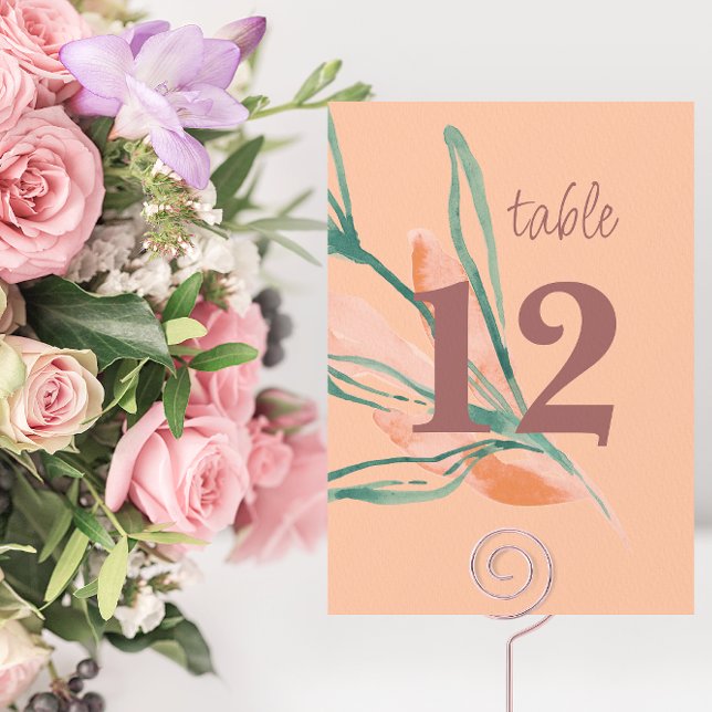 Modern Peach Botanical Wedding Table Number (Creator Uploaded)