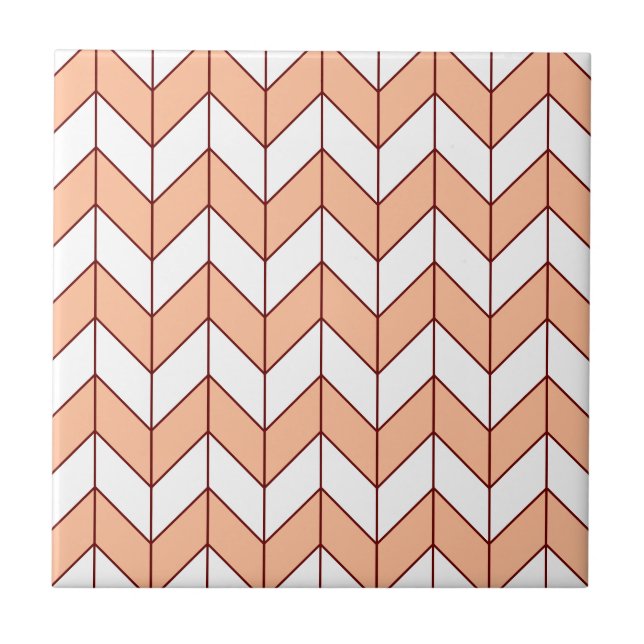 Modern Peach Burgundy Herringbone Ceramic Tile (Front)