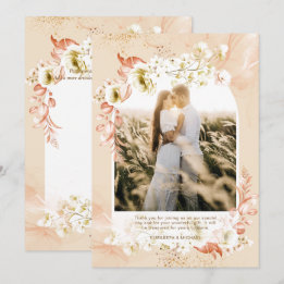 Modern Peach Coral Floral PHOTO THANK YOU Card