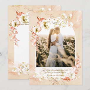 Modern Peach Coral Floral PHOTO THANK YOU Card