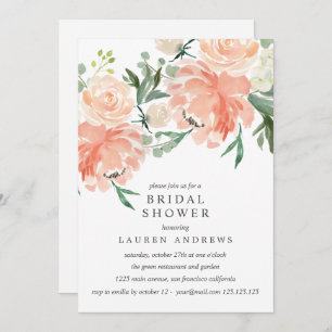 Modern Peach Coral Pink Bouquet Bridal Shower  Inv Invitation