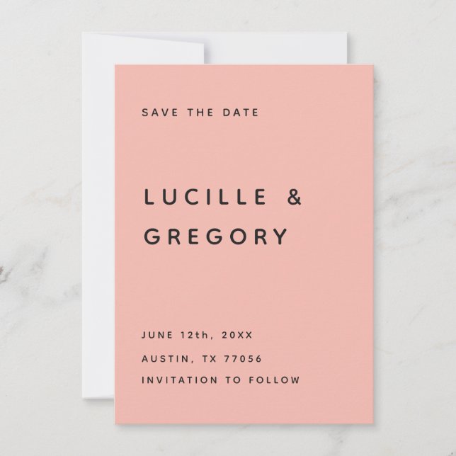 Modern Peach Editorial All Caps Save the Date (Front)
